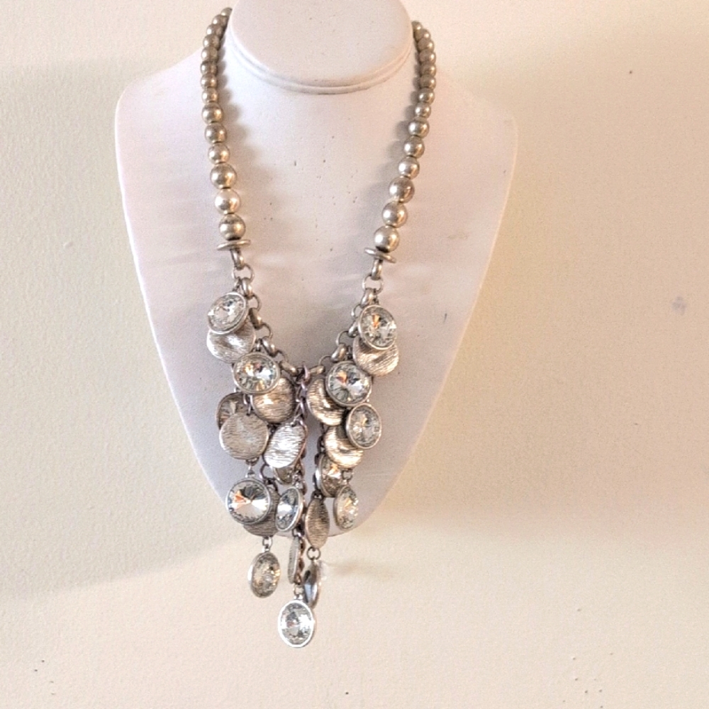 VCLM Glass Metal Rhinestone Chunky Necklace